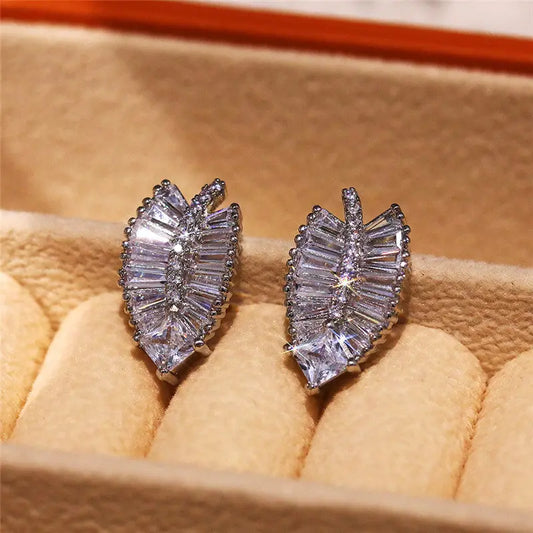 Women Delicate Leaf Shaped Brass Stud Earrings