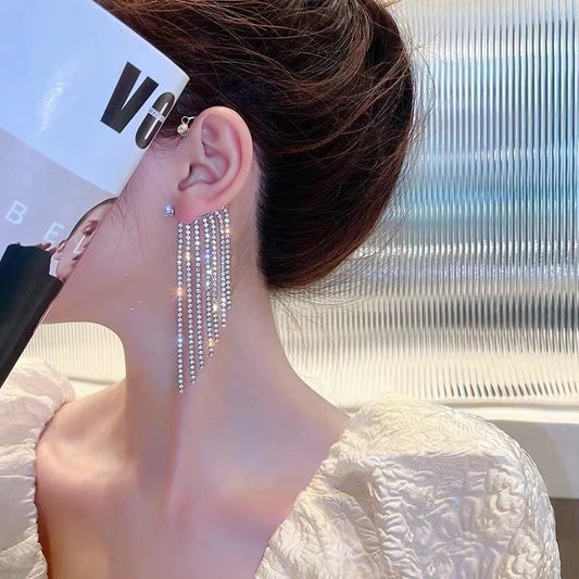 Diamond-Adorned Tassel Earrings for Women
