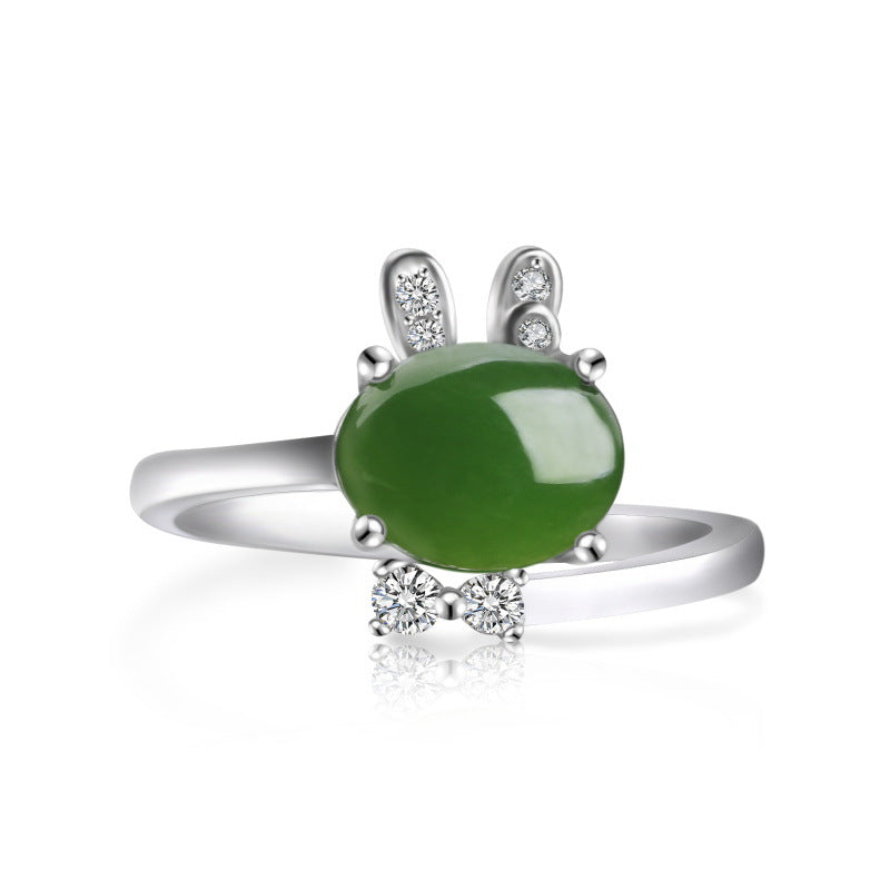 Retro Rabbit Jade Adjustable Ring