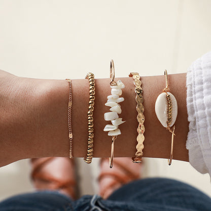 Beach Bracelets - 5-Piece Gold Beaded Set