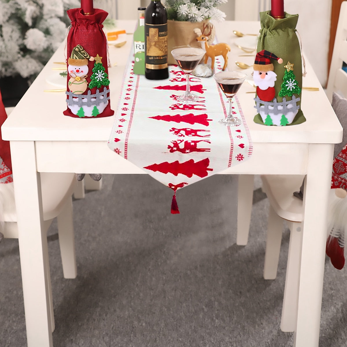 Christmas Table Runner with Elk and Snowman