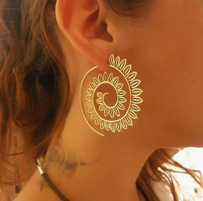 Women Round Spiral Earrings Gold Color
