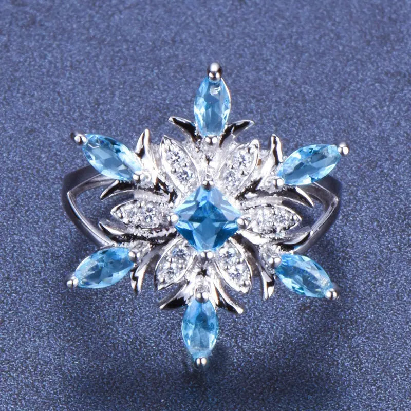 Blue Star Zircon Flower Ring