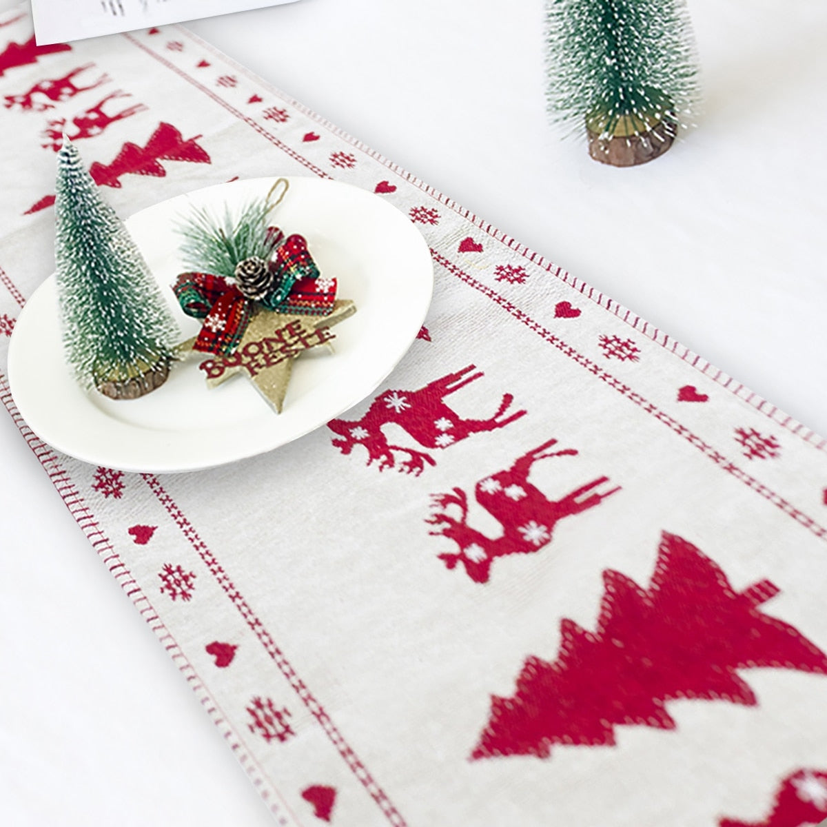 Christmas Table Runner with Elk and Snowman