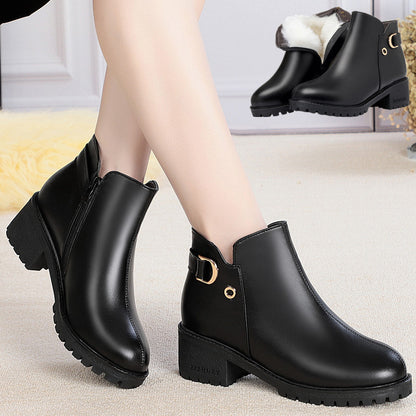 Black Mid-Heel Cotton Shoes