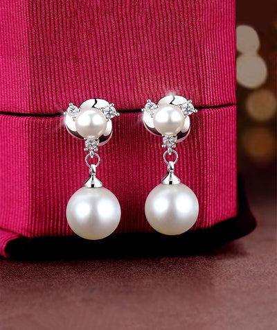 Style Tassel Clip Sterling Silver Pearl Earrings For Women