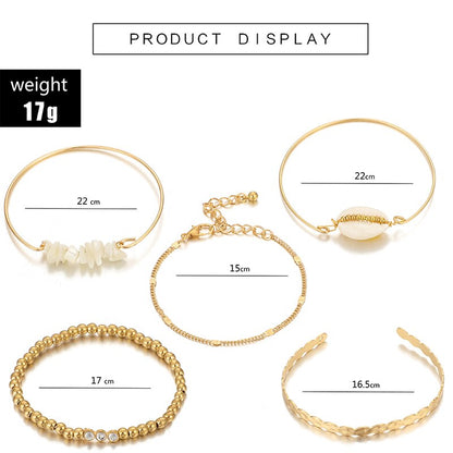 Beach Bracelets - 5-Piece Gold Beaded Set