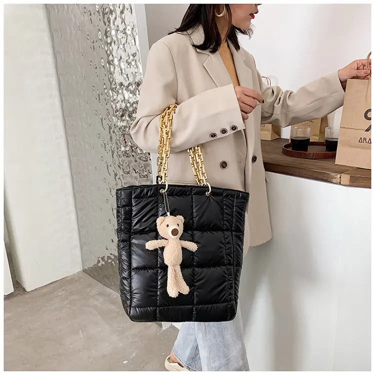 Thick Chain Tote Bags for Women Leather Big Shoulder Bag Ladies Large Capacity Shopper Purse Luxury Handbag