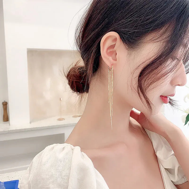 Simple Fashionable Long Tassel Earrings Women