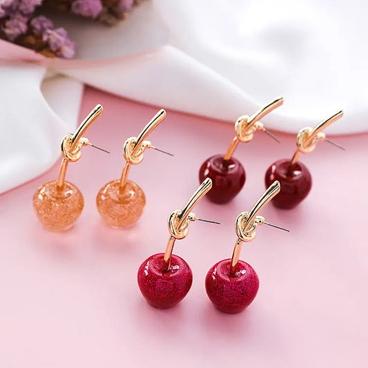 Fashion Women Sequins Flashing Red Cherry Earrings