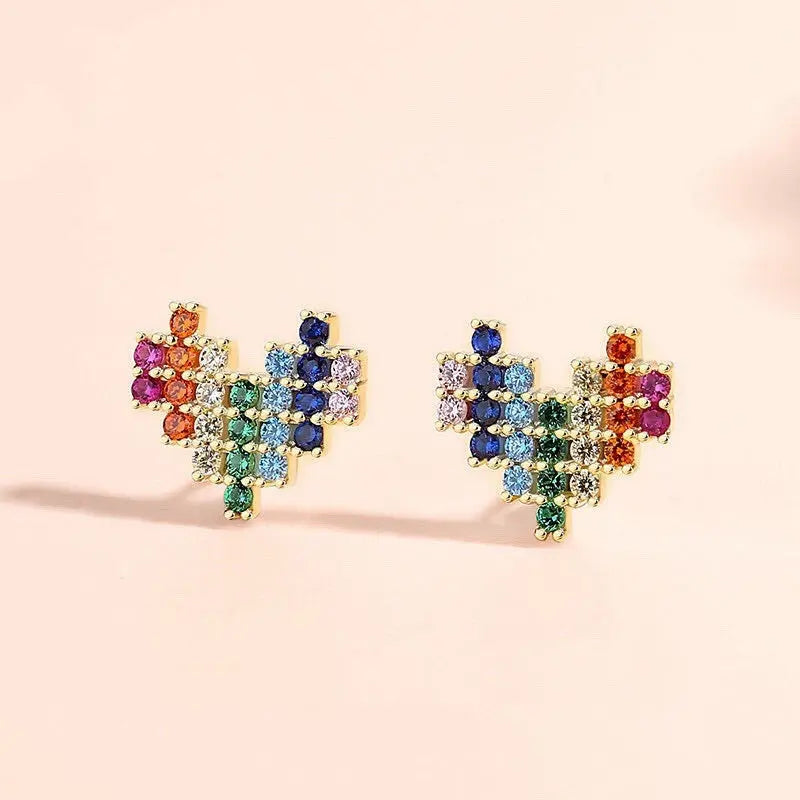 Women Sterling Silver Rainbow Love Earrings