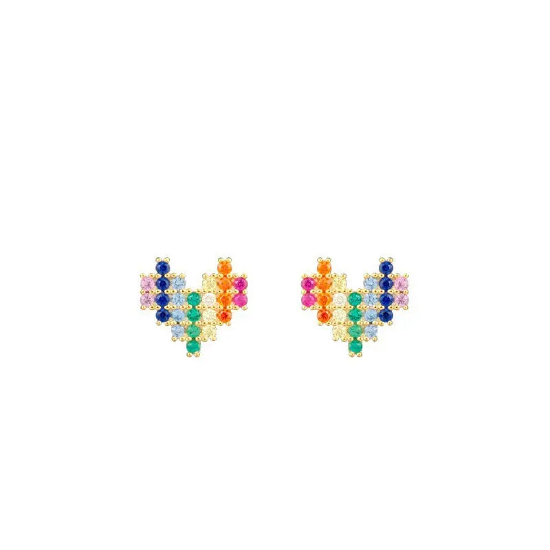 Women Sterling Silver Rainbow Love Earrings