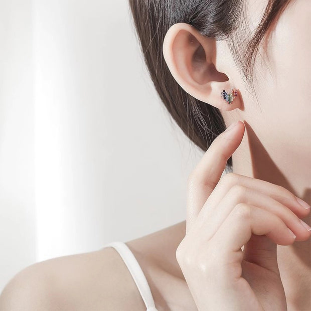 Sterling silver rainbow love earrings for women