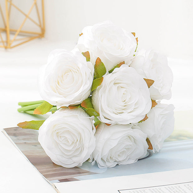 Elegant Silk Roses Bouquet - Lifelike Home Decor & Bridal Charm