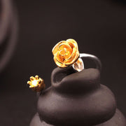 Elegant 925 Sterling Silver Rose Flower Open Ring