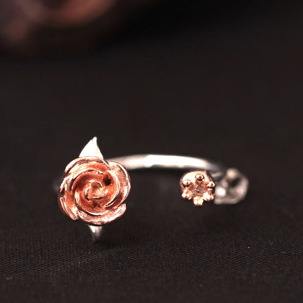 925 Sterling Silver Rose Flower Open Ring