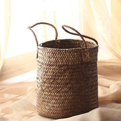 Seaweed Woven Flower Basket - Rustic Beach-Inspired Decor