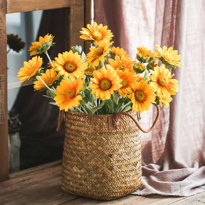 Seaweed Woven Flower Basket - Rustic Beach-Inspired Decor