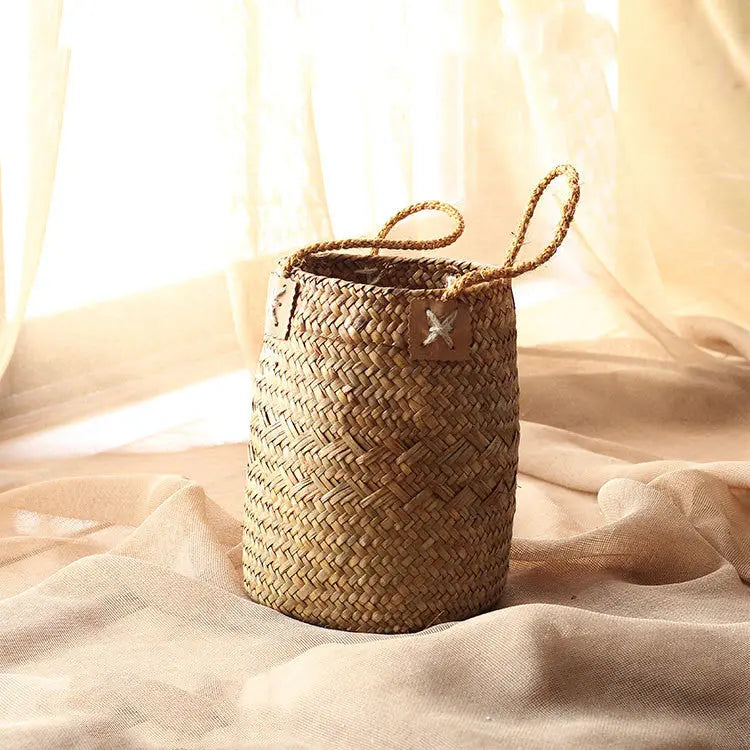 Seaweed Woven Flower Basket - Rustic Beach-Inspired Decor