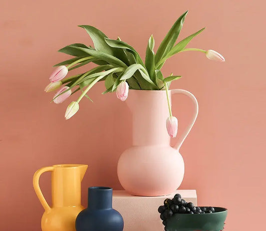 Vase en céramique élégant – Décoration de table intemporelle en fleurs séchées