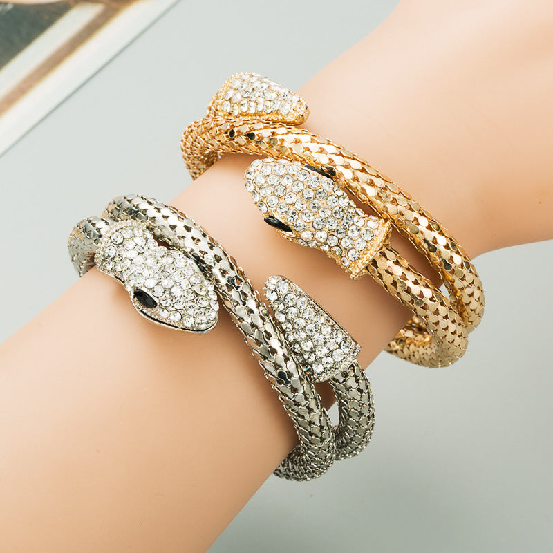 Rhinestone Snake Bracelet - Stylish Unisex Alloy Wristwear