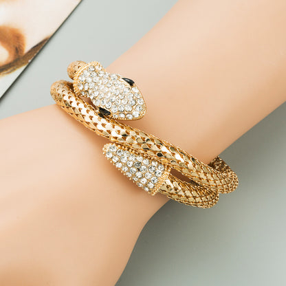 Rhinestone Snake Bracelet - Stylish Unisex Alloy Wristwear