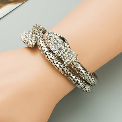 Rhinestone Snake Bracelet - Stylish Unisex Alloy Wristwear