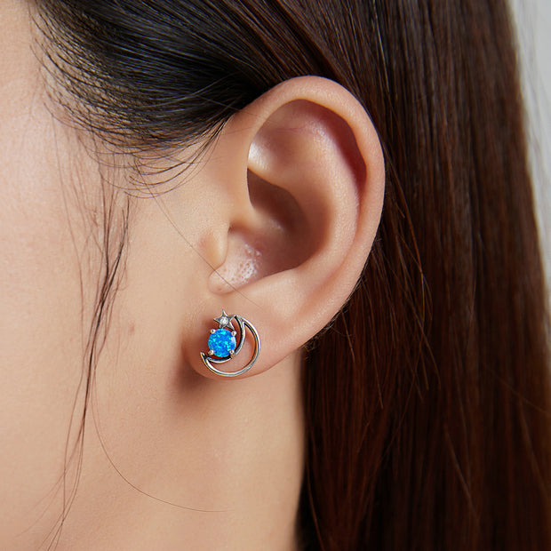 Sterling Silver Earrings For Women With Simple Hollow Blue Opo Earrings