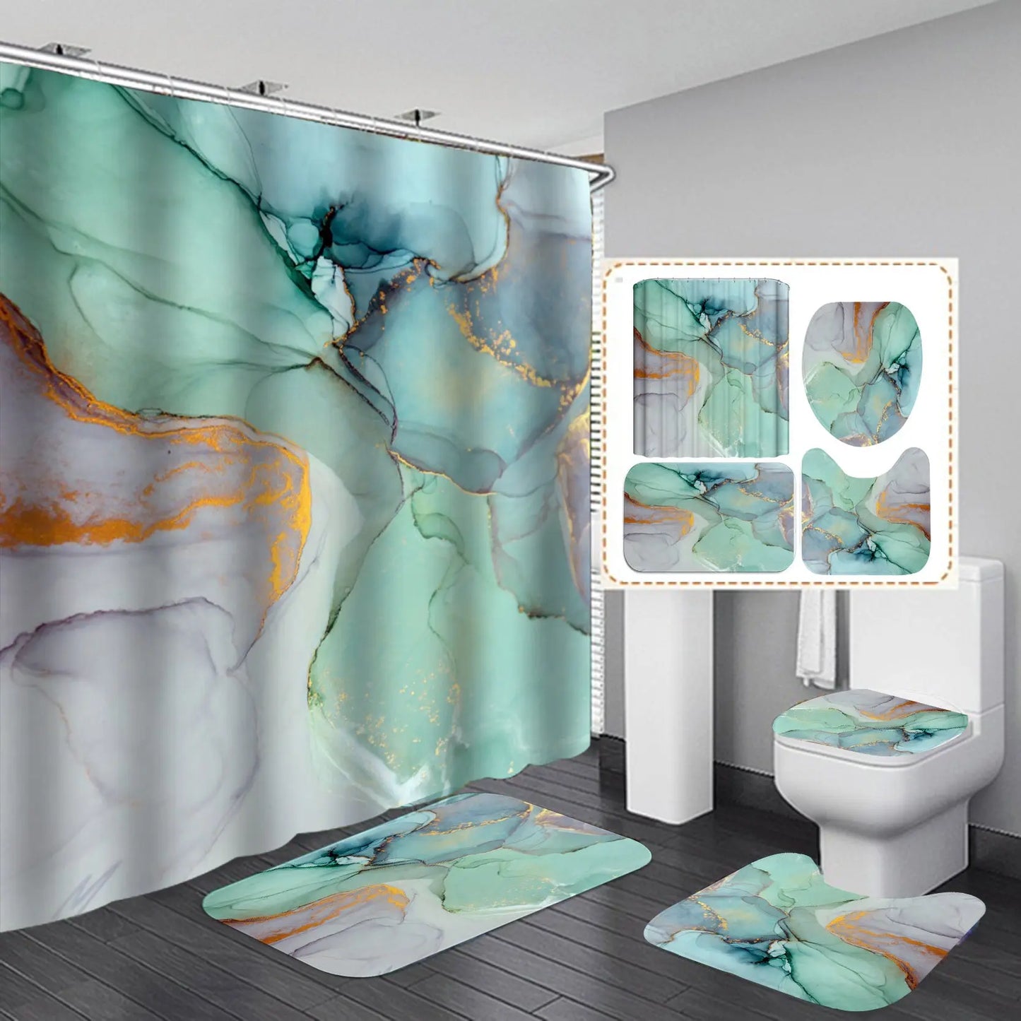 Elegant 3D Shower Curtain & Anti-Slip Mat Set