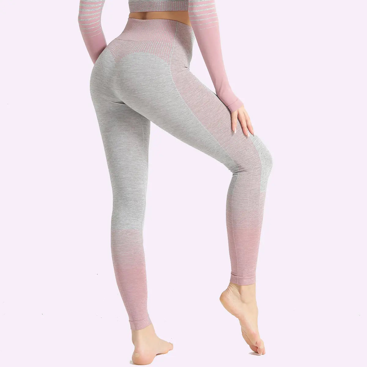 Striped Knit Yoga Pants - High Stretch Fitness Wear