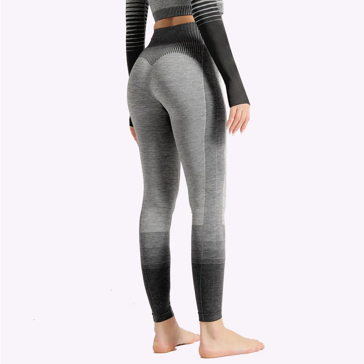 Striped Knit Yoga Pants - High Stretch Fitness Wear