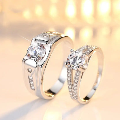 Diamond Romantic Men's Silver Plated Pair Rings