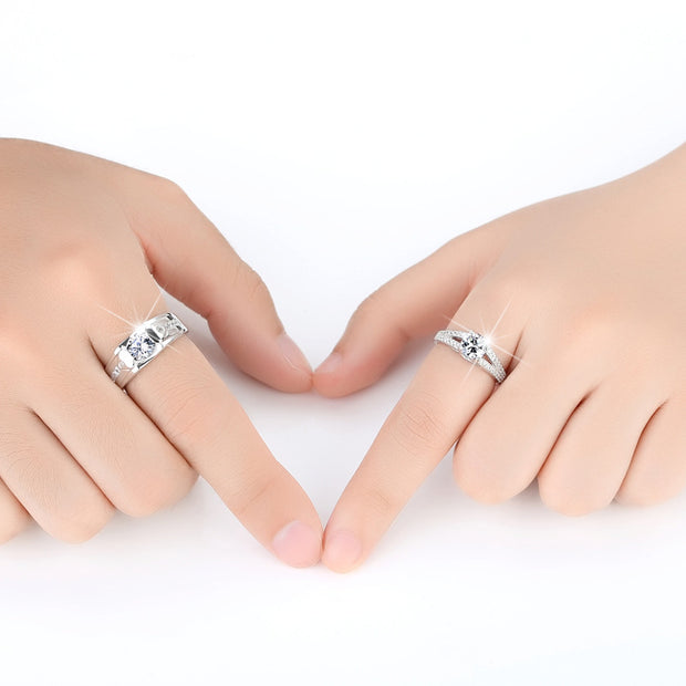 Diamond Romantic Men's Silver Plated Pair Rings