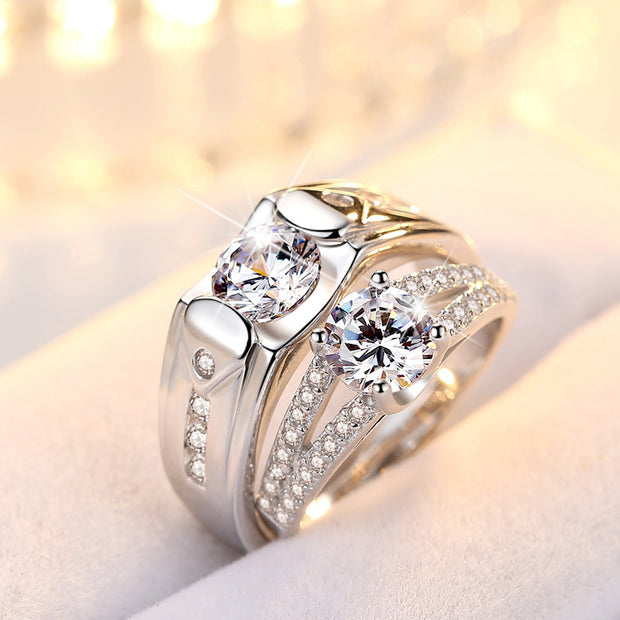 Diamond Romantic Men's Silver Plated Pair Rings