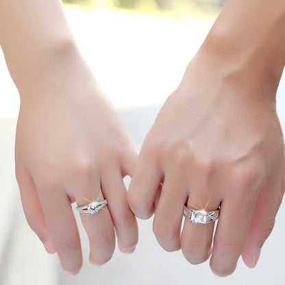 Diamond Romantic Men's Silver Plated Pair Rings