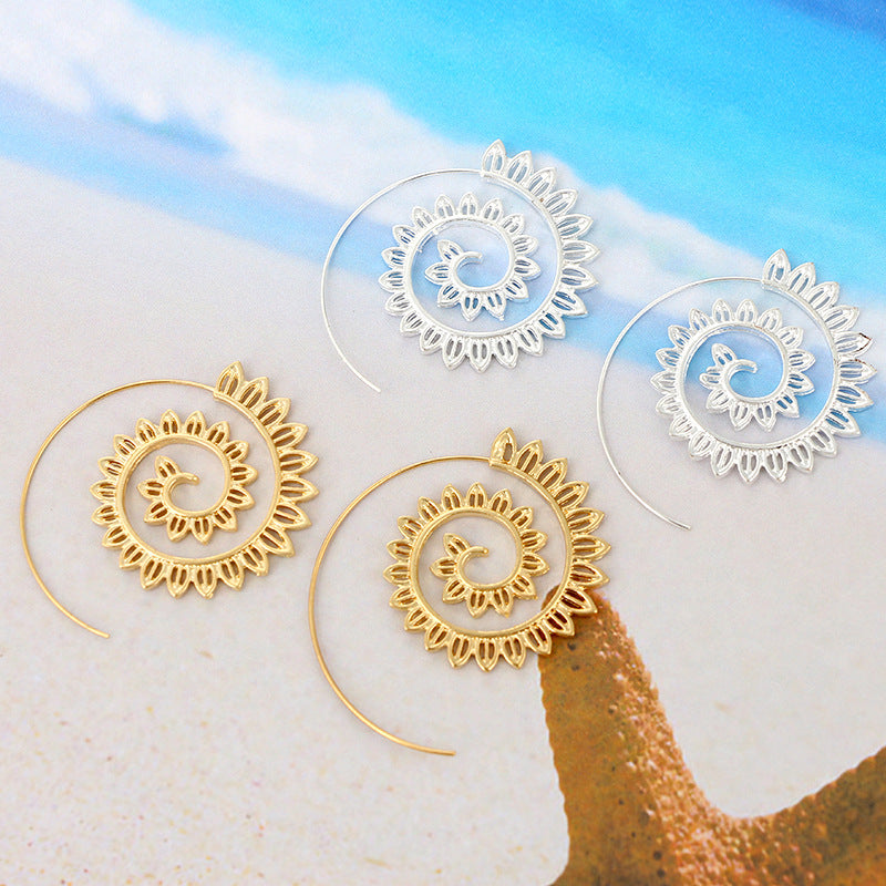 Women Round Spiral Earrings Gold Color