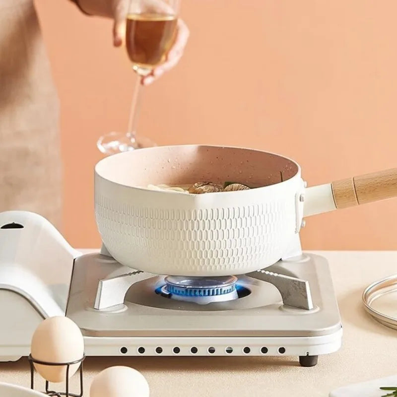 1pc non-stick milk pot, snow pan baby food pot, frying and boiling pan, universal gas cooker pot, induction cooker milk pan, non-stick baby food cooking pot, small milk boiling pan, non-stick frying pot, induction compatible milk pot, gas stove cooking pan