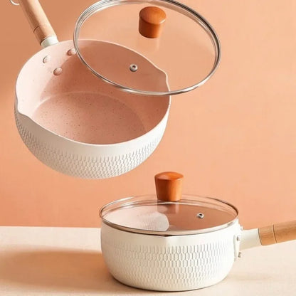 1pc non-stick milk pot, snow pan baby food pot, frying and boiling pan, universal gas cooker pot, induction cooker milk pan, non-stick baby food cooking pot, small milk boiling pan, non-stick frying pot, induction compatible milk pot, gas stove cooking pan