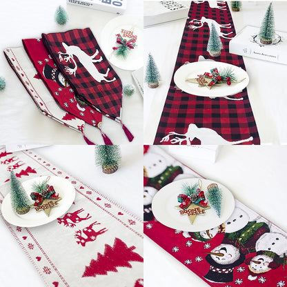 Christmas Table Runner with Elk and Snowman