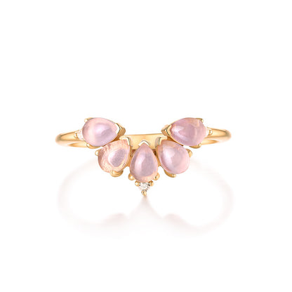 Women Pink Stone Petals Rings