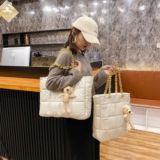 Dicke Kette Tragetaschen für Frauen Leder Große Umhängetasche Damen Große Kapazität Shopper Geldbörse Luxus Handtasche