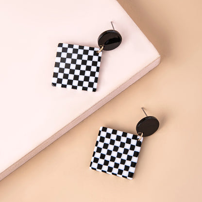 Chic Checkered Acrylic Pendant Earrings