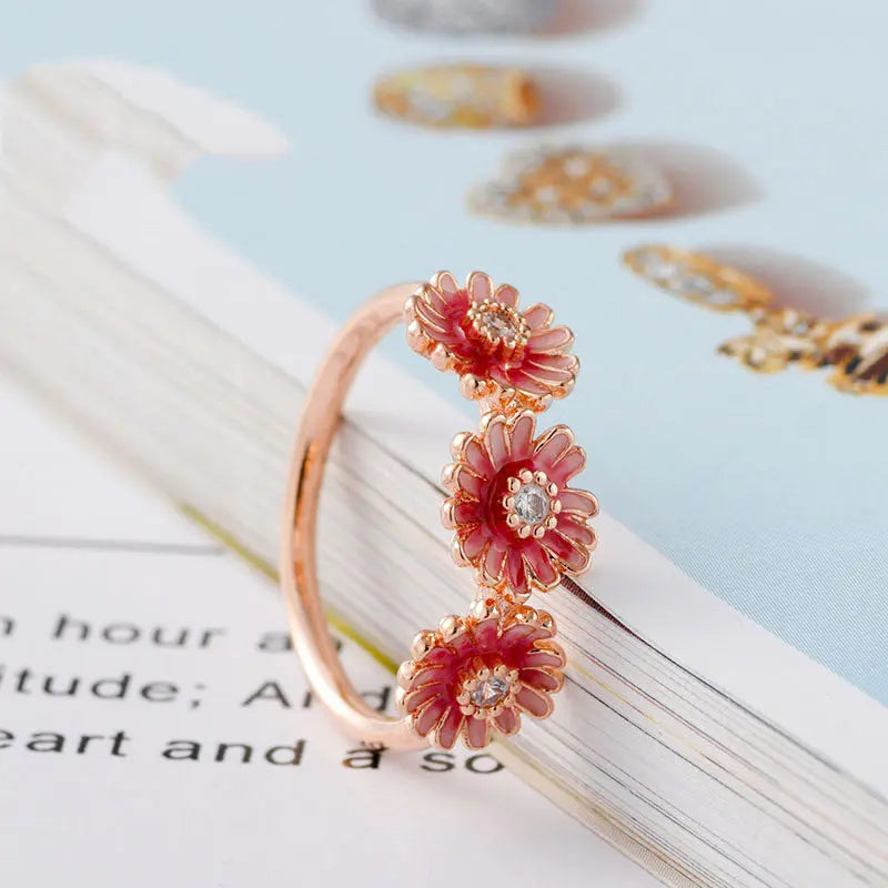 Three Pink Daisy Rings