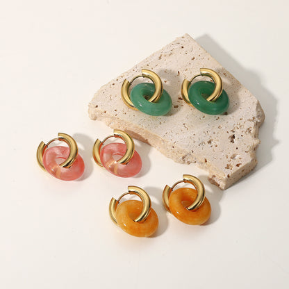 Retro Stone Ring Earrings - Stylish & Natural