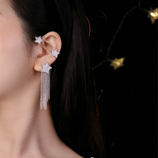 Französische Damen-Ohrringe mit Volldiamant und Quasten