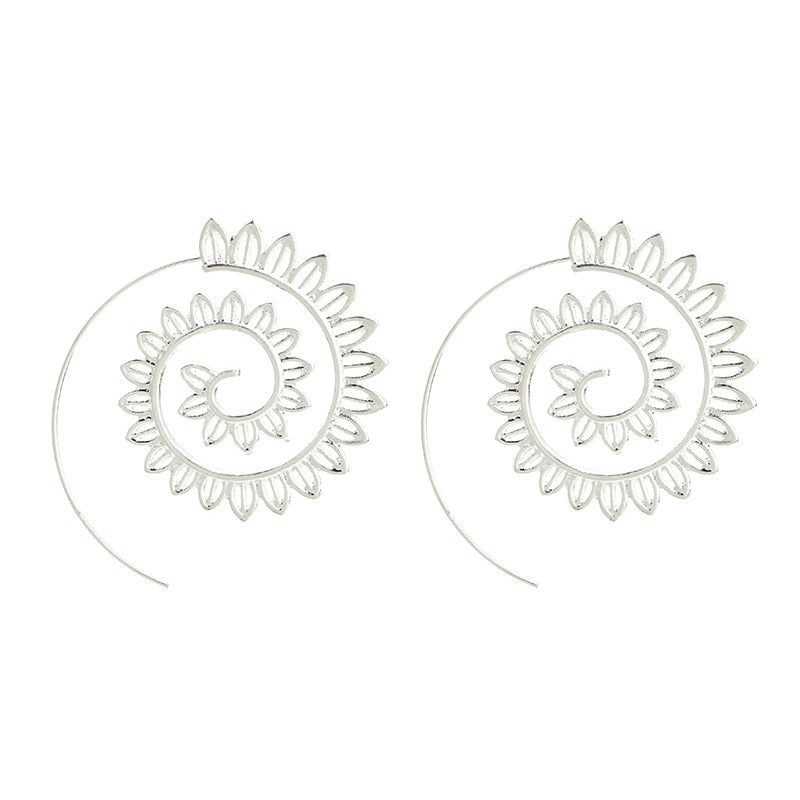 Boucles d'oreilles rondes en spirale pour femmes, couleur or