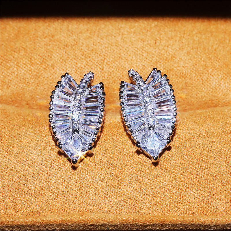 Women Delicate Leaf Shaped Brass Stud Earrings