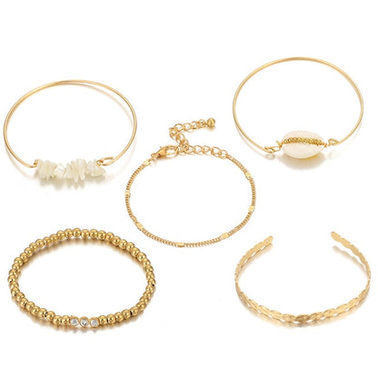 Beach Bracelets - 5-Piece Gold Beaded Set