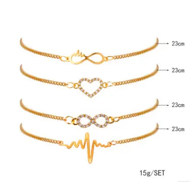 Gold Crystal Heart Bracelet Set for Weddings