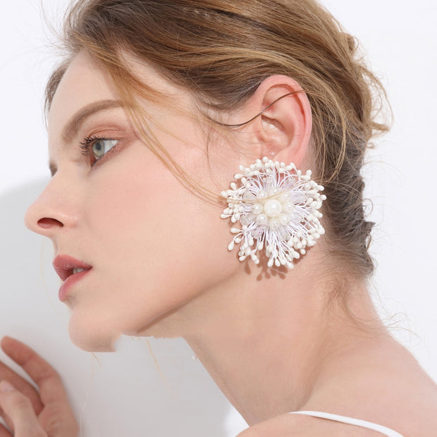 Retro Earrings Exaggerated White Flowers For Women